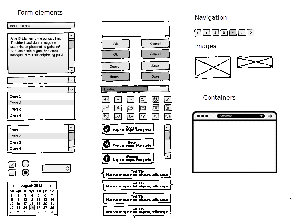 Wireframe - elementen